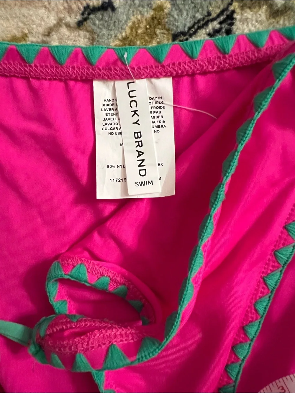 Lucky Brand avila hot Pink / green Two-Piece Bikini swimwear tassel new triangle